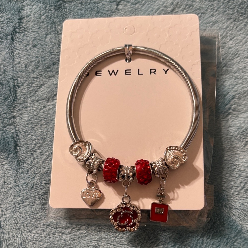 Silver and Red Charm Bracelet